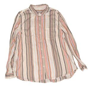 Beach lunch lounge Pink striped button-up shirt